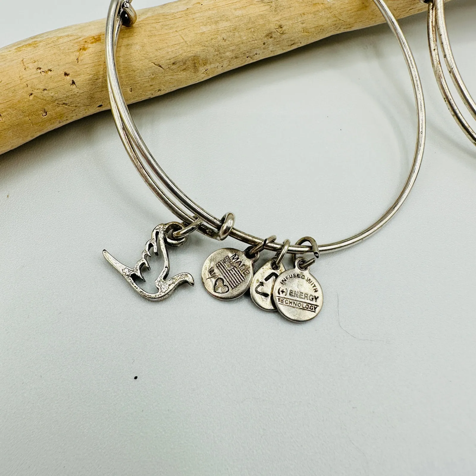 Alex & Ani Bangle Music Note and Dove Bracelet Set Silver - Image 2