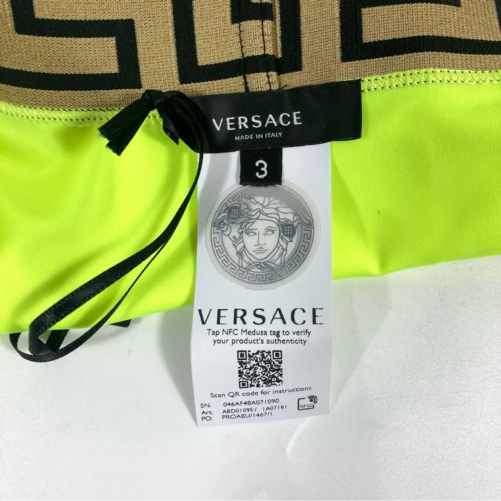 Logo Greca Border Bikini Bottoms Waistband Briefs Acid Yellow Size 3 IT - Image 7