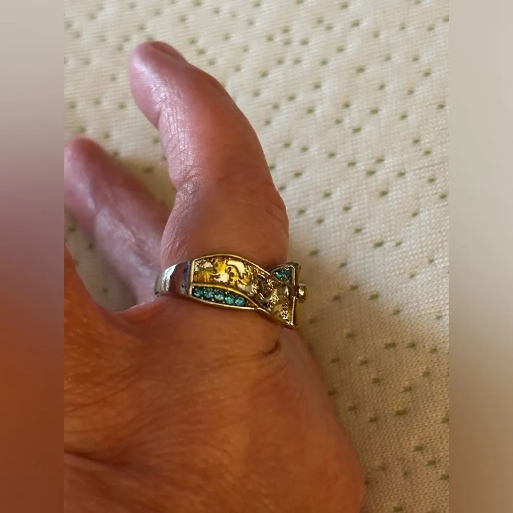 Cross Footprints in the Sand “It was then I carried you” Ring Size 8 Blue - Image 5