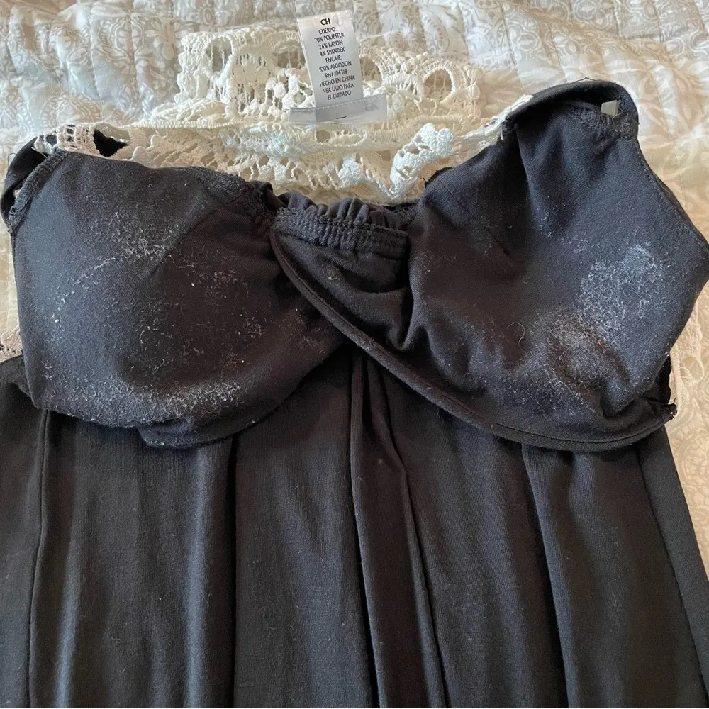 Allison Brittney Black White Lace Crochet Back V-Neck Maxi Dress Small - Image 9