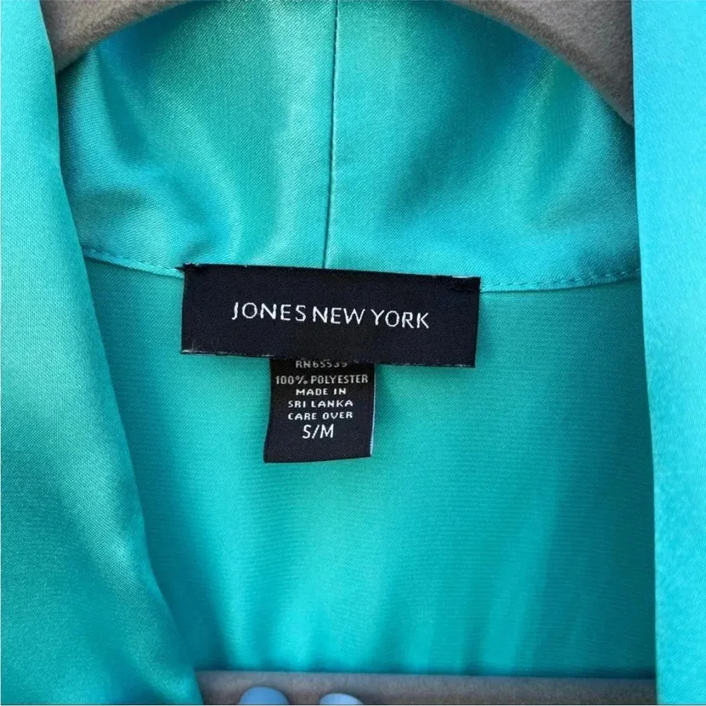 Jones New York silk robe small teal size medium lace cuffs - Image 6