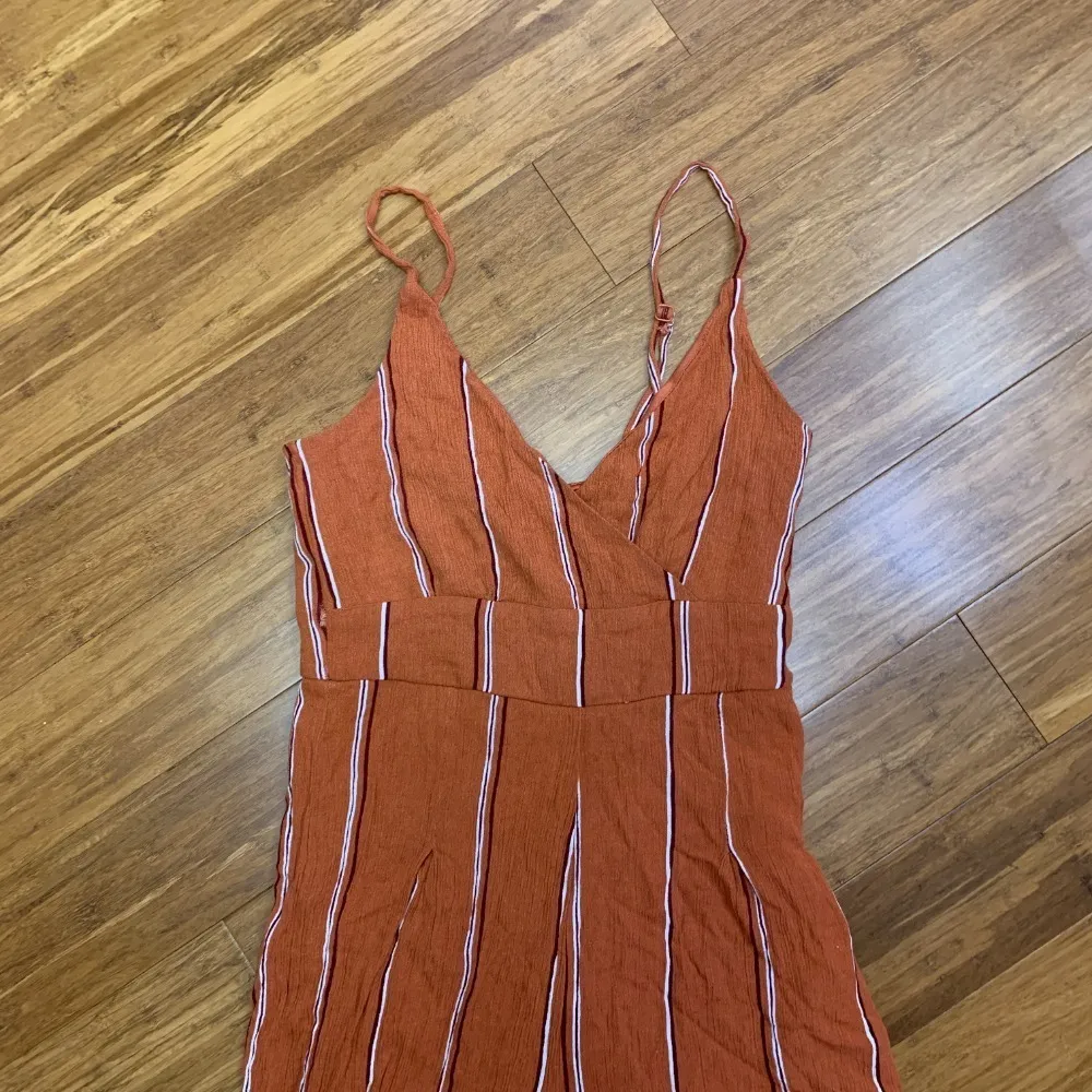 Lottie Moss Women XS Jumpsuit Rust Orange Striped Wide Leg VNeck Spaghetti Strap - Image 2