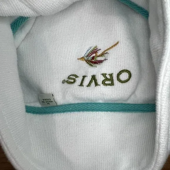 Orvis Women's M White Long Sleeve Polo Paisley Button‎ Floral cotton Sweatshirt - Image 4