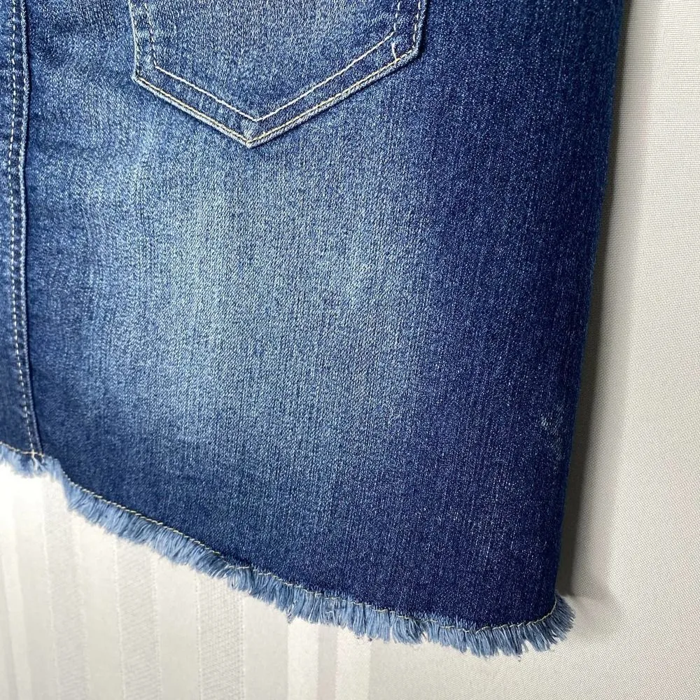 Wallflower Denim Mini Skirt Raw Fringe Hem Junior's Size 5 Jean Blue A-Line - Image 8