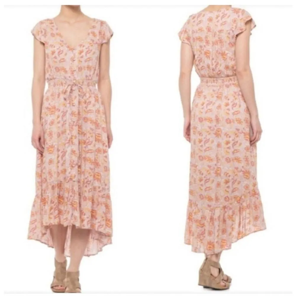 Lucky Brand Patterned Floral Flutter Sleeve Maxi Dress Size Medium - Image 6