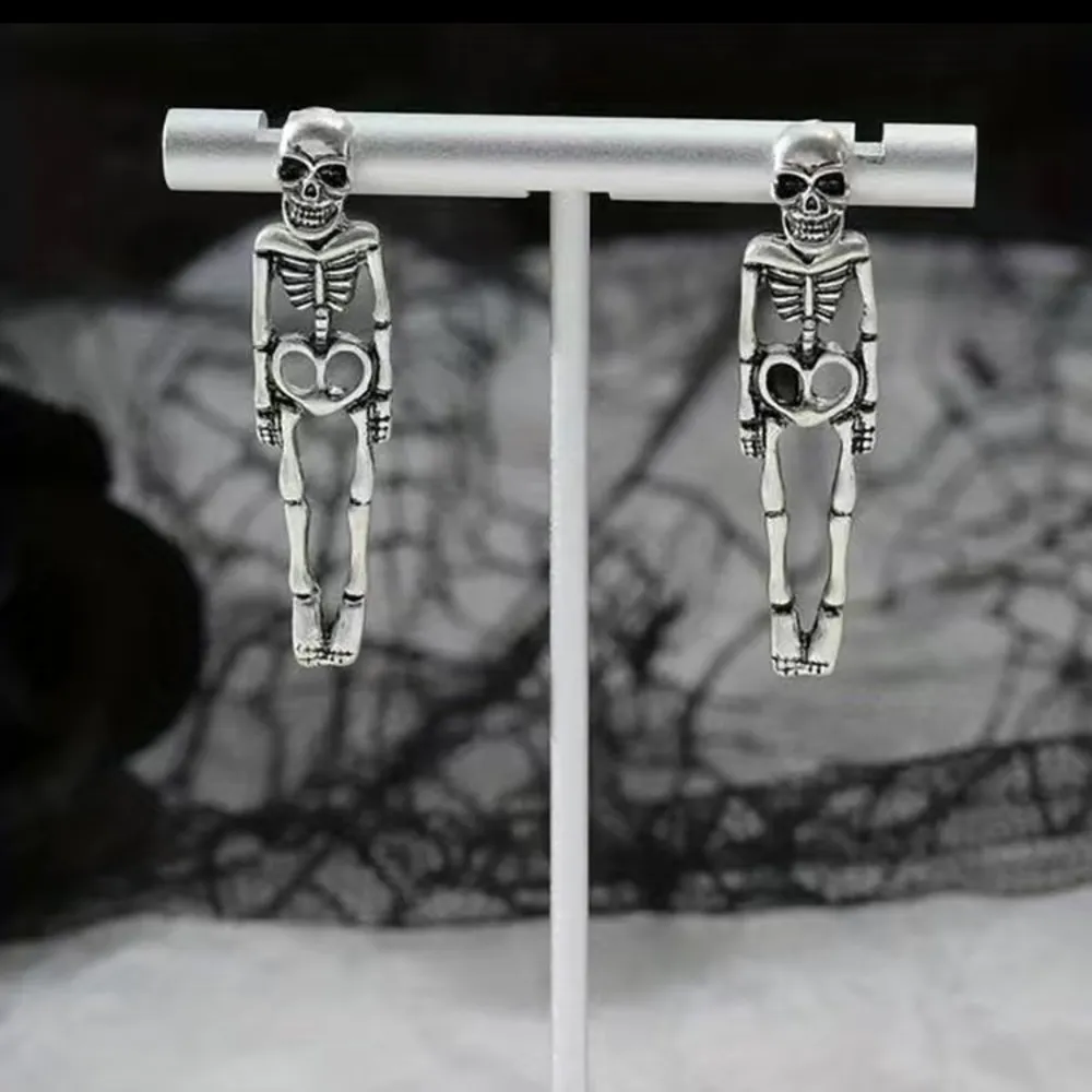Skeleton Dangling Earrings Silver - Image 3