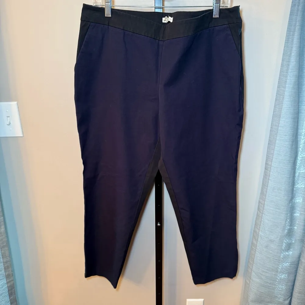 Eileen Fisher Organic Cotton Two Tone‎ Ankle Pants Size Large Navy Black - Image 3