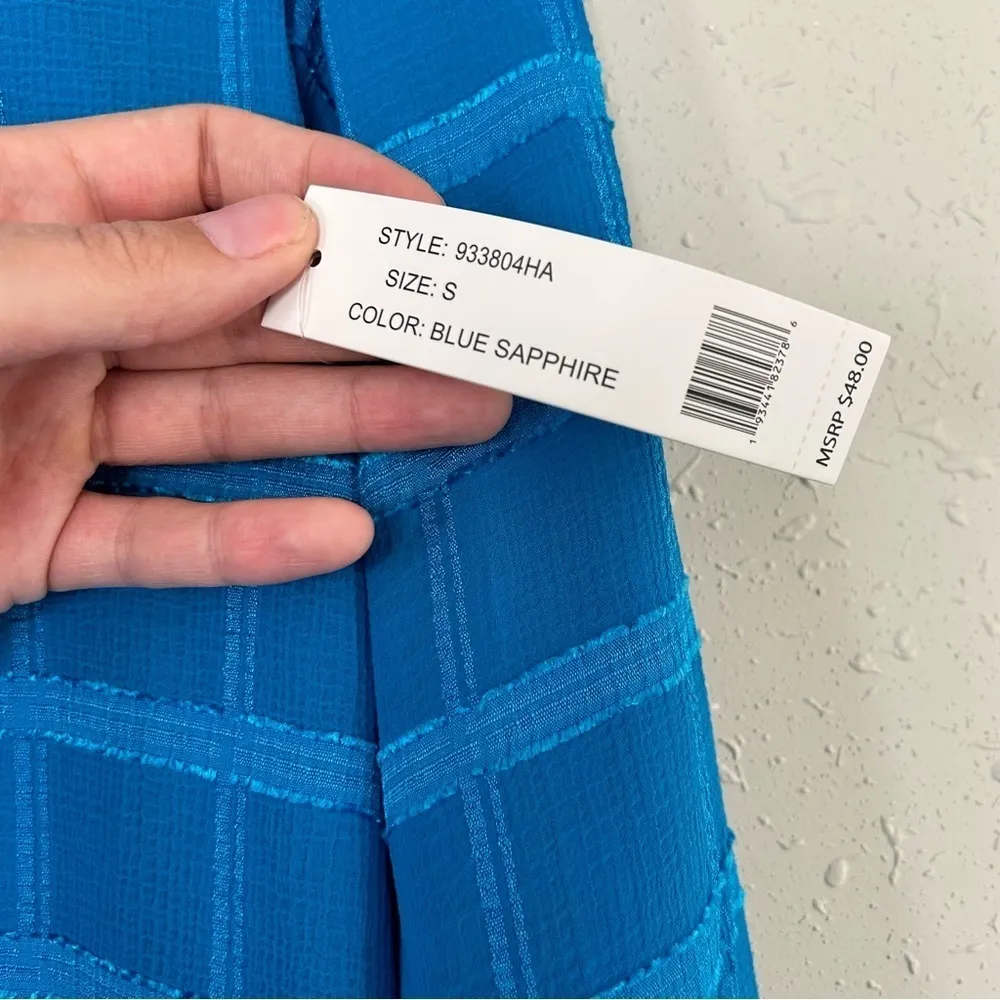 🦋NWT Counterparts Blue V-Neck Shimmery Textured Long Sleeve Semi-Sheer Blouse S - Image 3