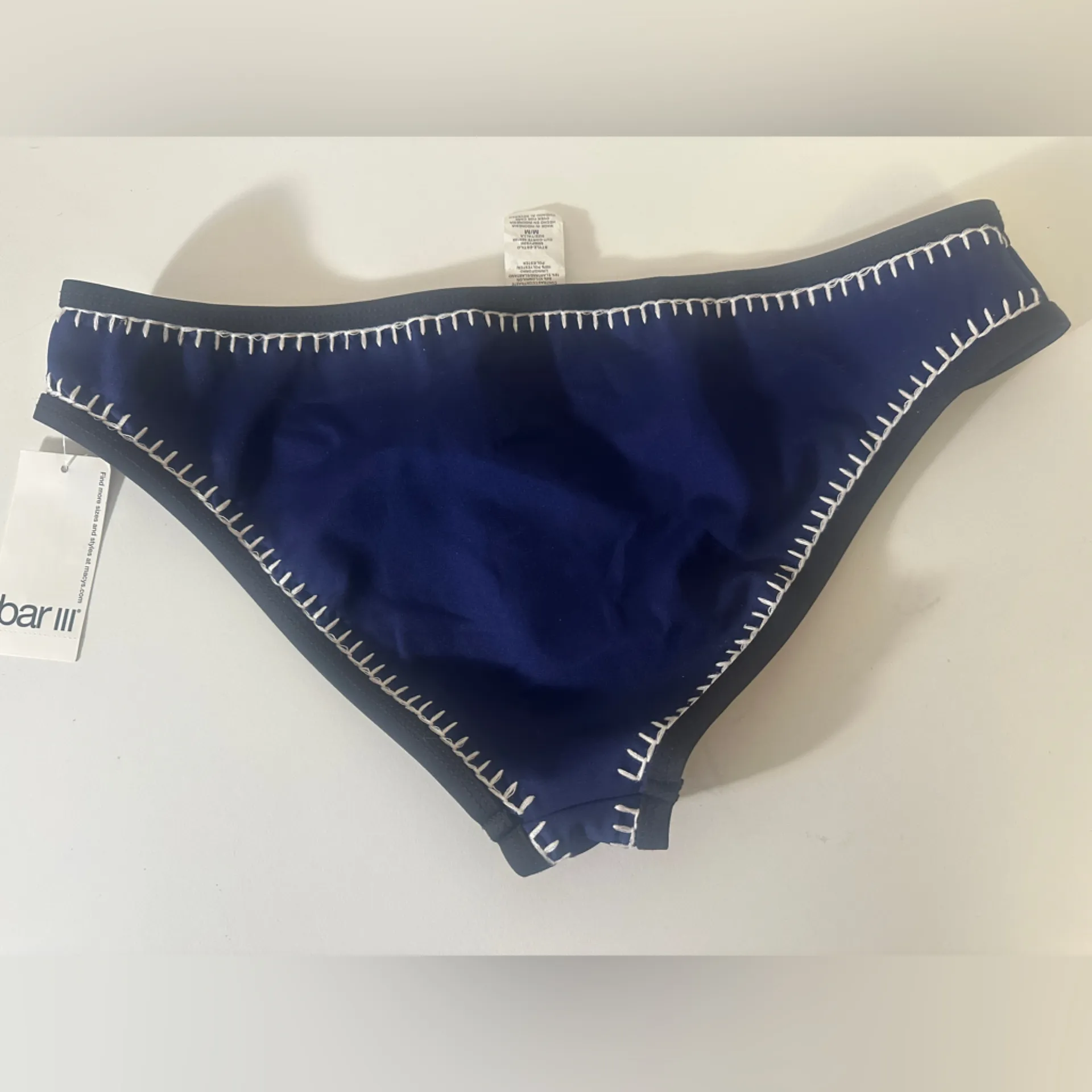 Bar III Whip It Good Stitched Bikini Bottom Medium Blue Black NWT - Image 5