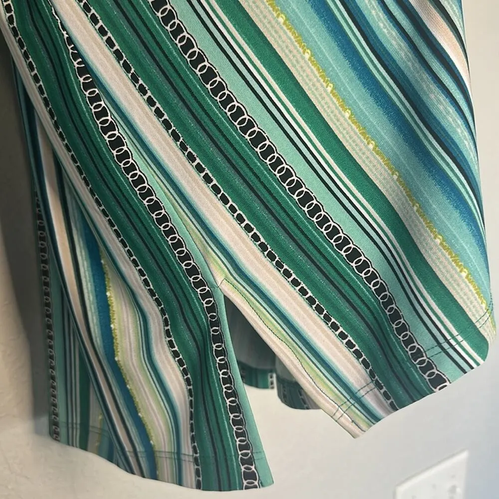 Susan Graver Liquid Knit Green Boho Stripe Print Resortwear Long Sleeve Size 3X - Image 6