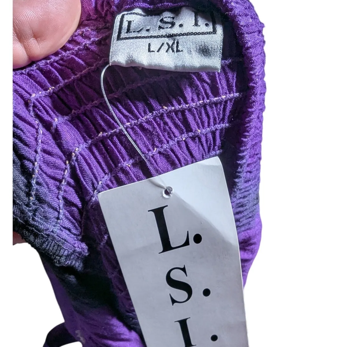 Vtg Y2K L.S.I. Purple Black Lace Up Goth Fairy Renaissance Midi Dress L XL NWT - Image 4