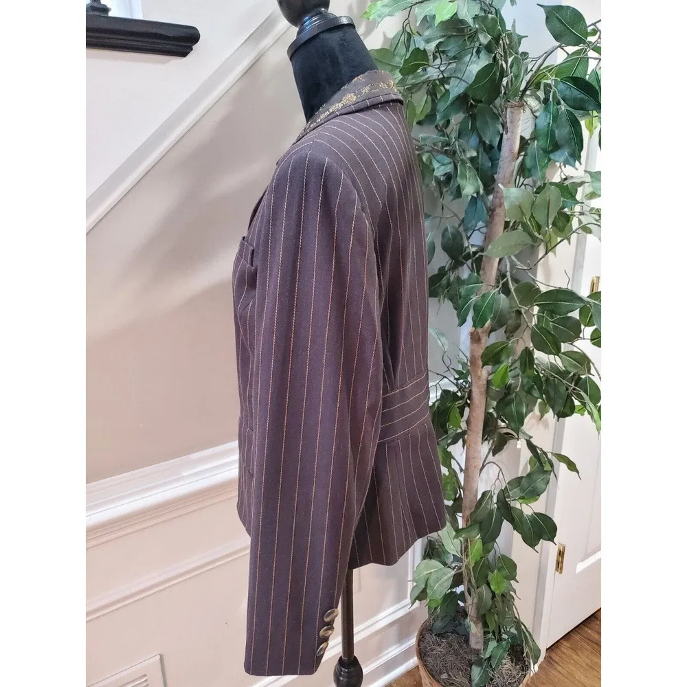 Emma James Women's Brown Striped Single Breasted Three Button Blazer Jacket 14 - Image 6