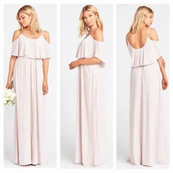 Show Me Your MuMu Rebecca Champagne Cream Off Shoulder Maxi Dress Size XS - Image 2