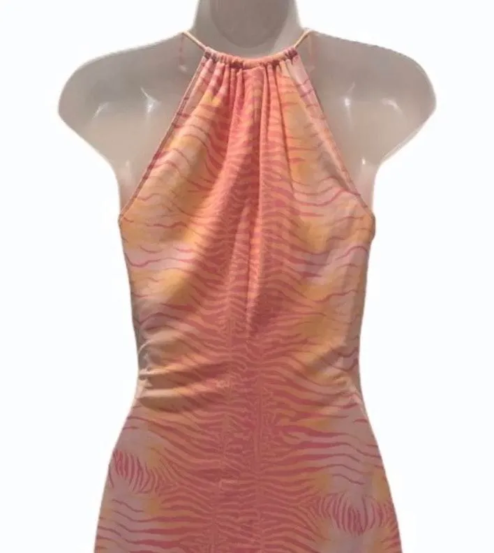 Sunset Tiger Print Chiffon Later Dress Small - Image 7
