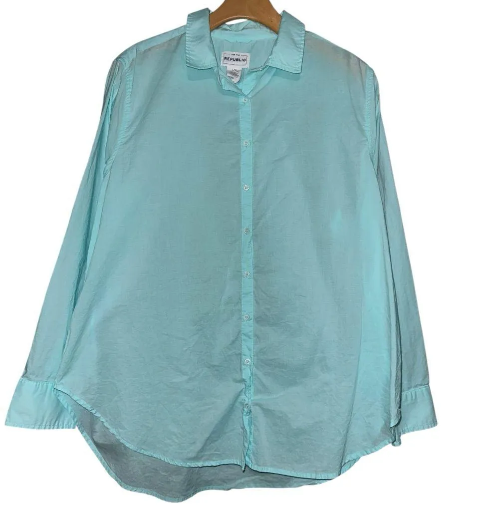 For the Republic Women’s Size L Aqua Blue Oversized Cotton Button Down Shirt - Image 2