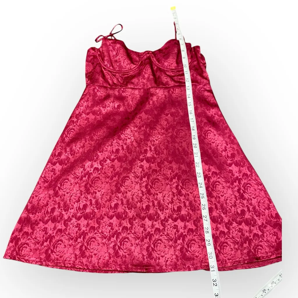 Princess Polly Diva Mini Dress Deep Red Floral Jacquard Size Small 6 - Excellent - Image 7