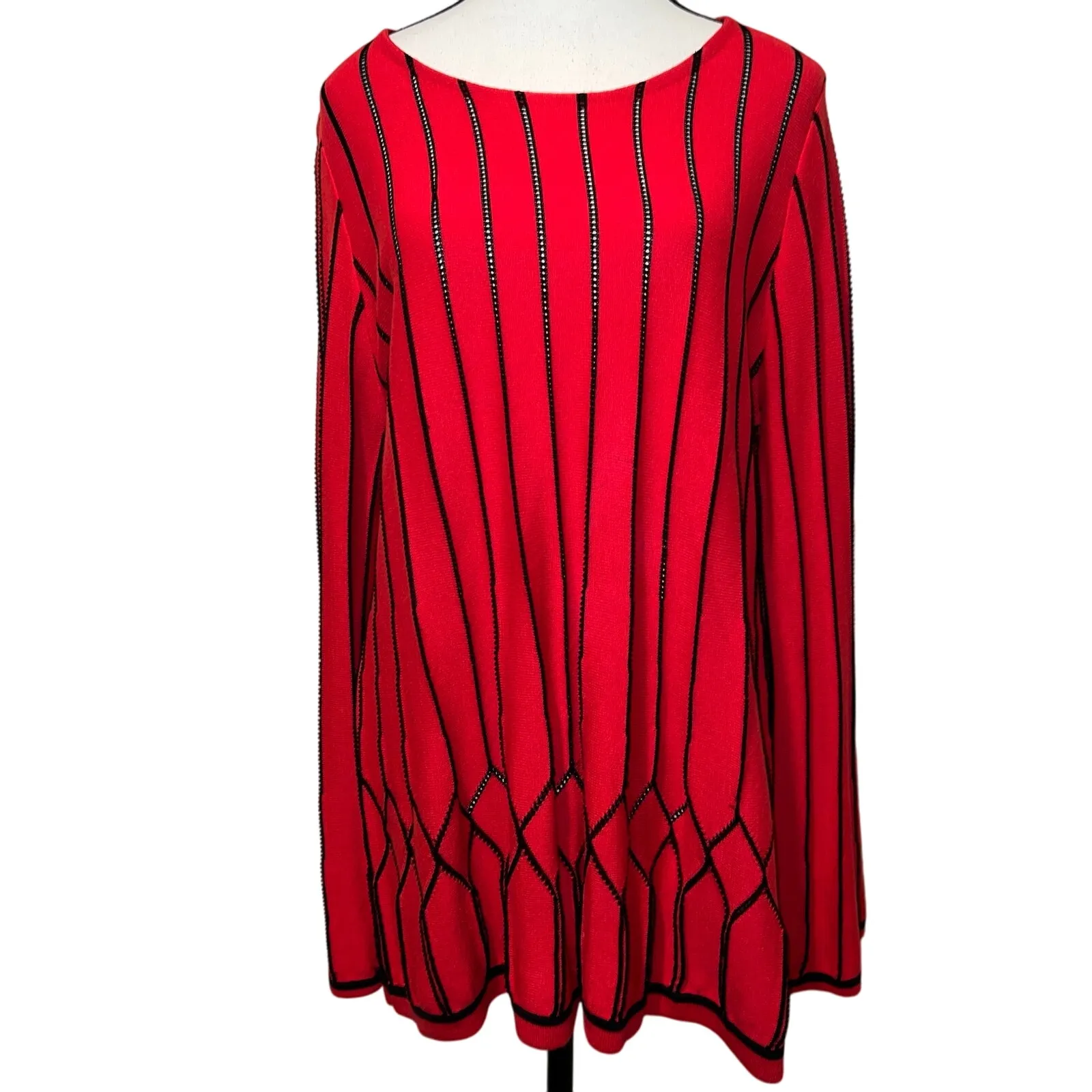 Foxcroft Affina Pointelle Stitch Knit Bell Sleeve Sweater Red Black Size L - Image 2