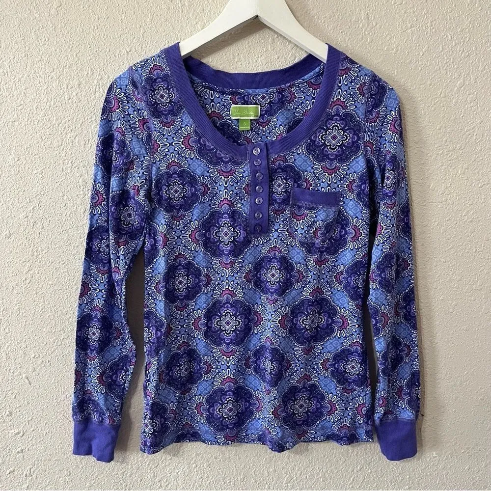 Vera Bradley Womens Floral Geo Pattern Henley‎ PJ Long Sleeve Top Size S Floral - Image 2