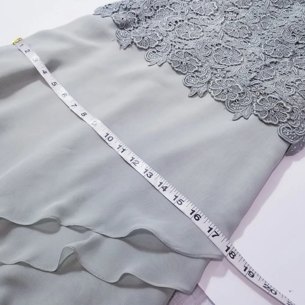 Cameron Blake by Mon Cheri Women size 6P Green Lace Tiered Long Formal Dress - Image 9