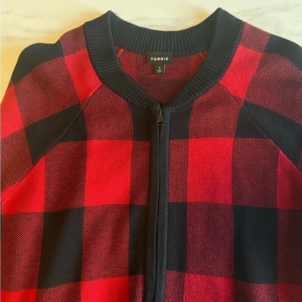 Torrid Buffalo Plaid Sweater Jacket Cardigan 3X Fall Autumn Pumpkin Patch Zip Up - Image 9