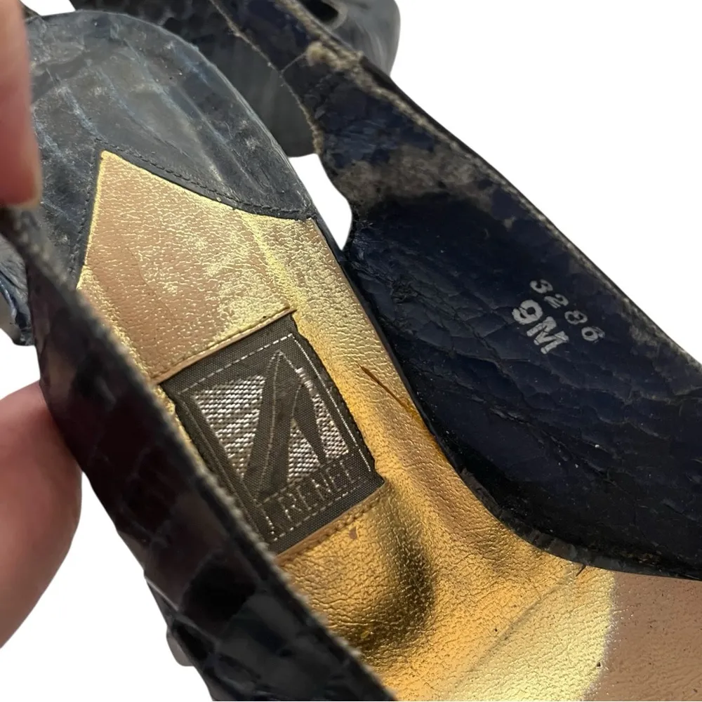 Vtg 80s J.Reneé Slingback Heels Black Faux Snakeskin Pointed Toe Kitten Heel 9M Size 9 - Image 6