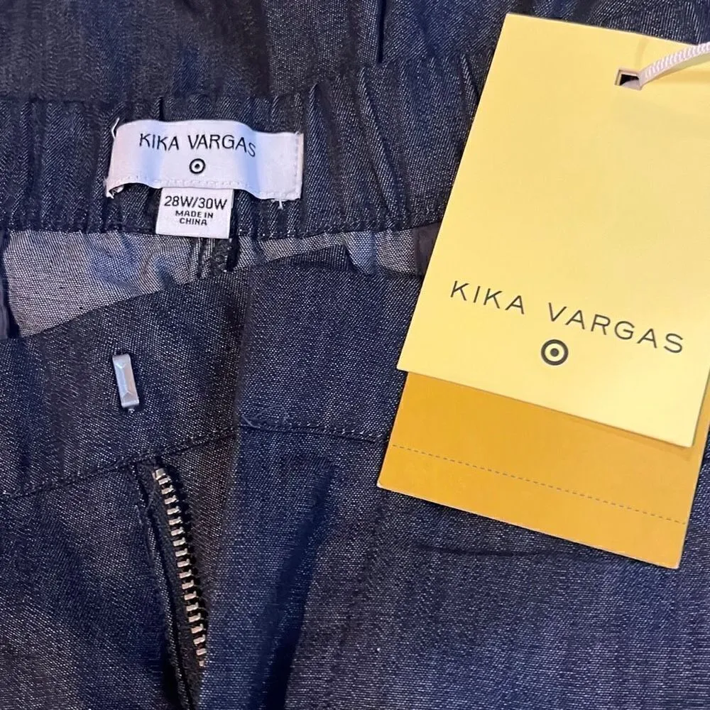 Kika Vargas Indigo Wide Leg Cropped Pants with Scalloped Pocket Size 28W/30W Blue - Image 4