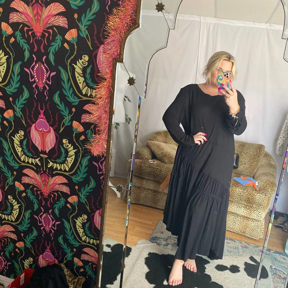 FP Beach Tiered Long Sleeve Maxi Dress with Slit Black Size Small - Image 6