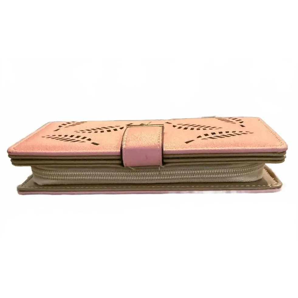 New Women's Pink Envelope Wallet with Cutout Gold Leaves Floral Bills Coins ID - Image 5
