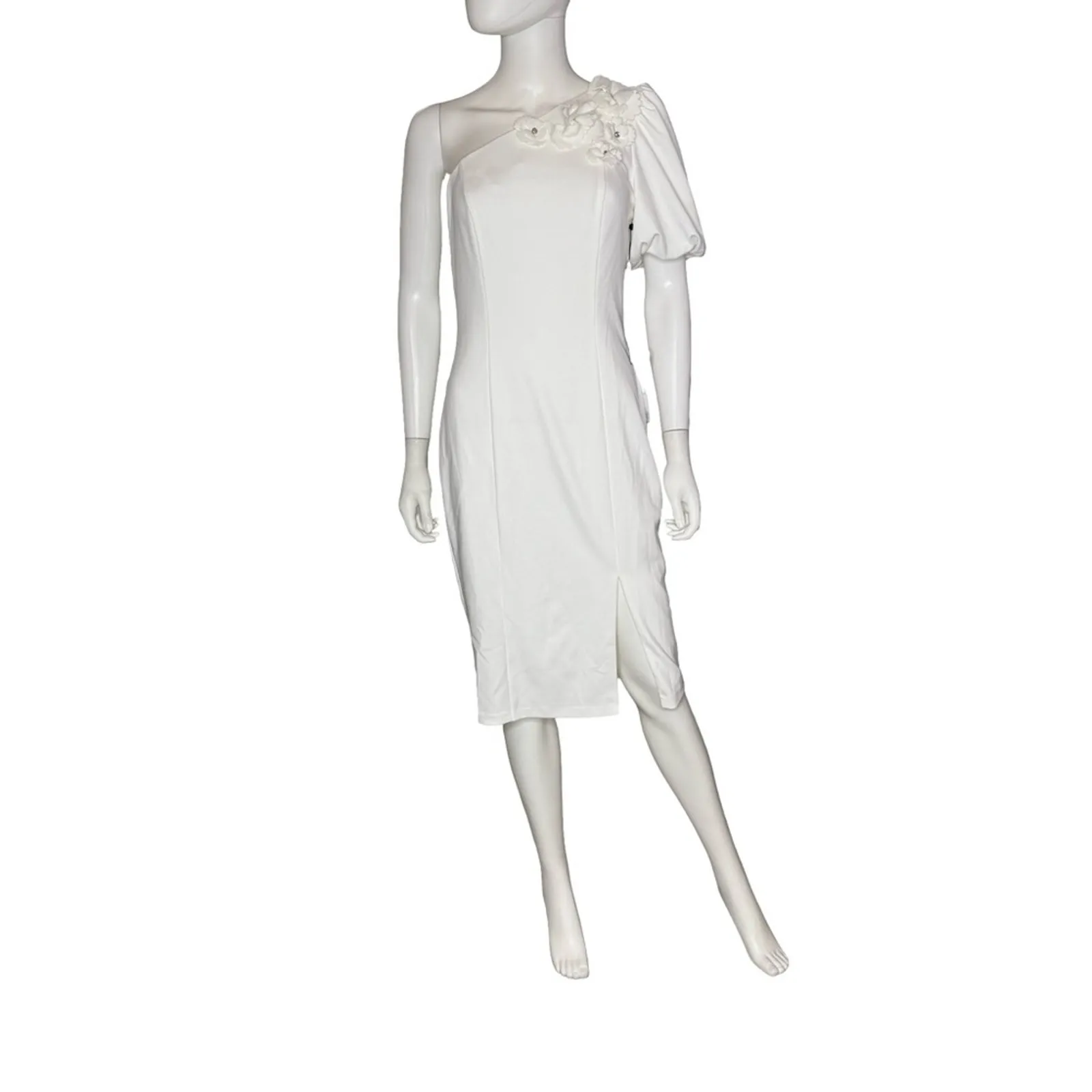 Adrianna Papell Women's One-Shoulder Scuba Sheath Dress Ivory Sz 4 - Image 2