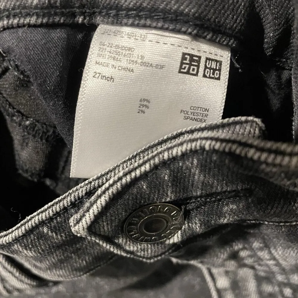 UNIQLO Jeans Juniors Sz 11 Wide Leg Black Acid Wash High Rise Cropped Pants Dark - Image 5