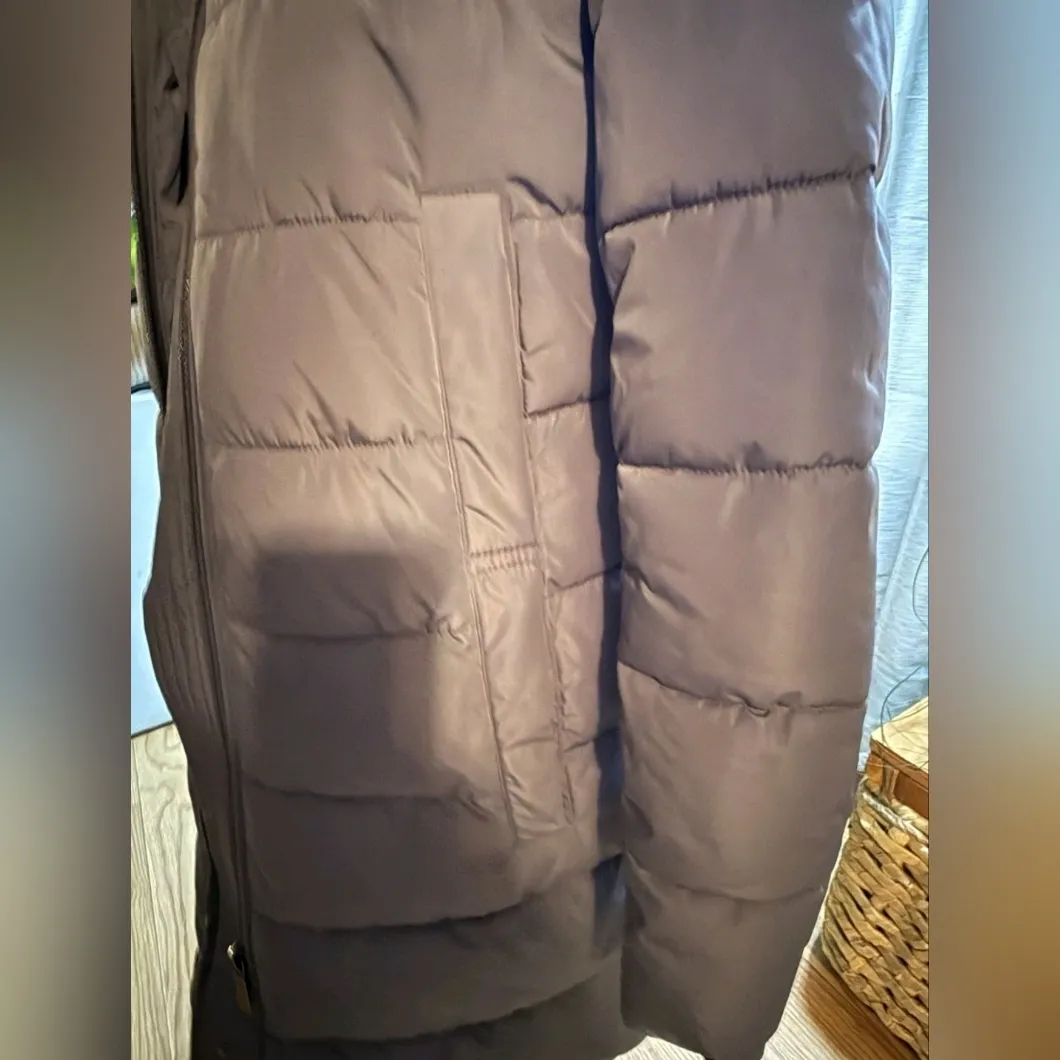 DKNY Faux-Fur-Trim Hooded Puffer Coat S Gray Size XS - Image 5