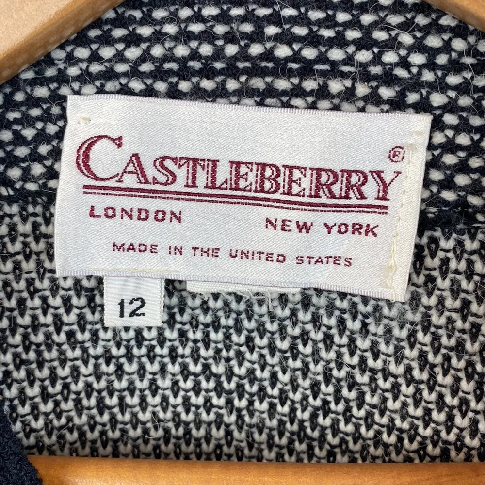 Castleberry Black & White Tweed Knit Open Front Vintage Cardigan Sweater 12 - Image 5