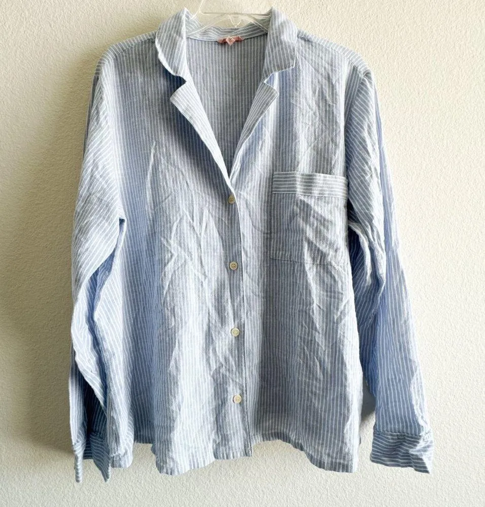 Eberjey Long Sleeve Nautico Stripe Blue White Shirt Top Size Medium - Image 2