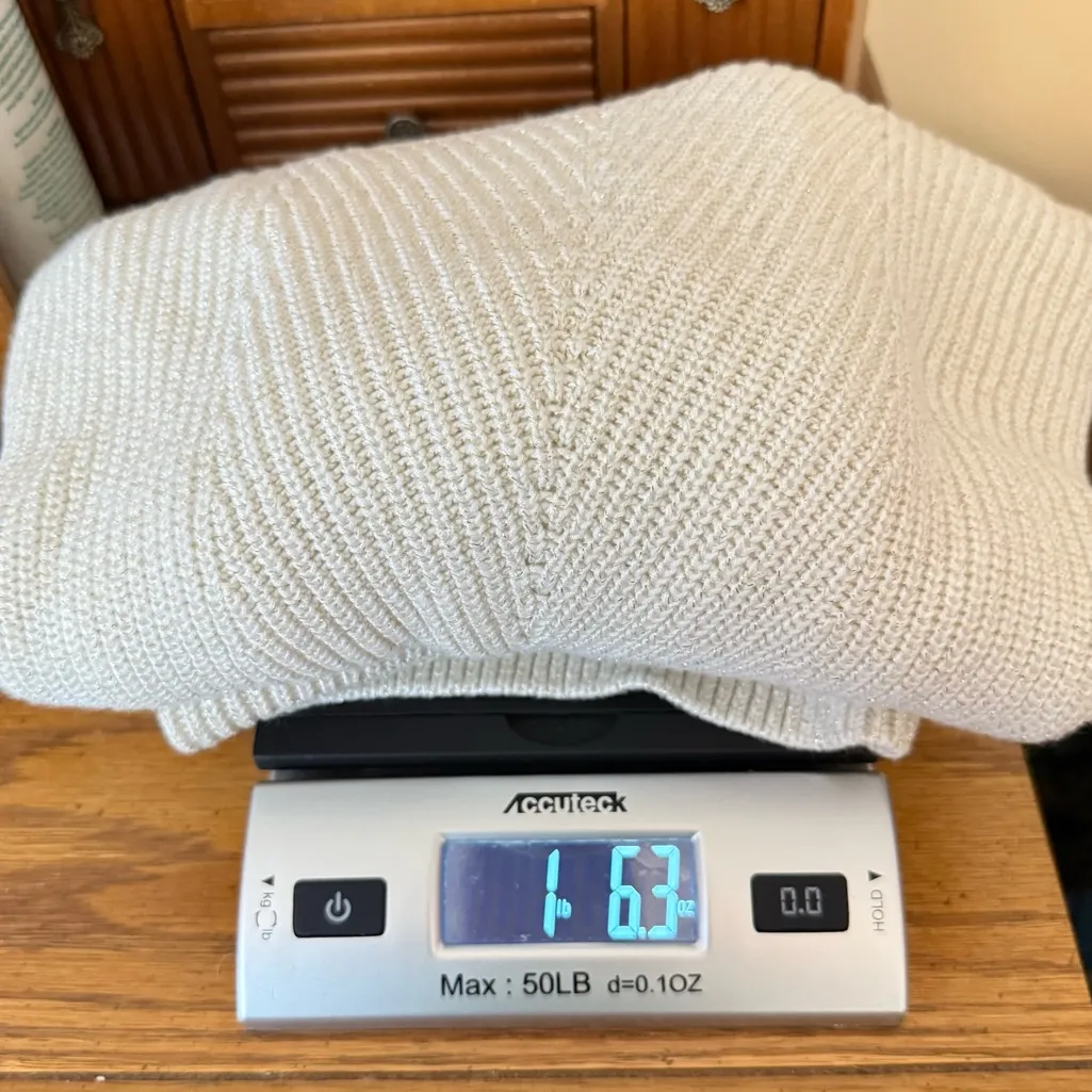 Chaps Pine Lodge Cream Sweater Women’s Size Large V Neck Metallic Thread - Image 11