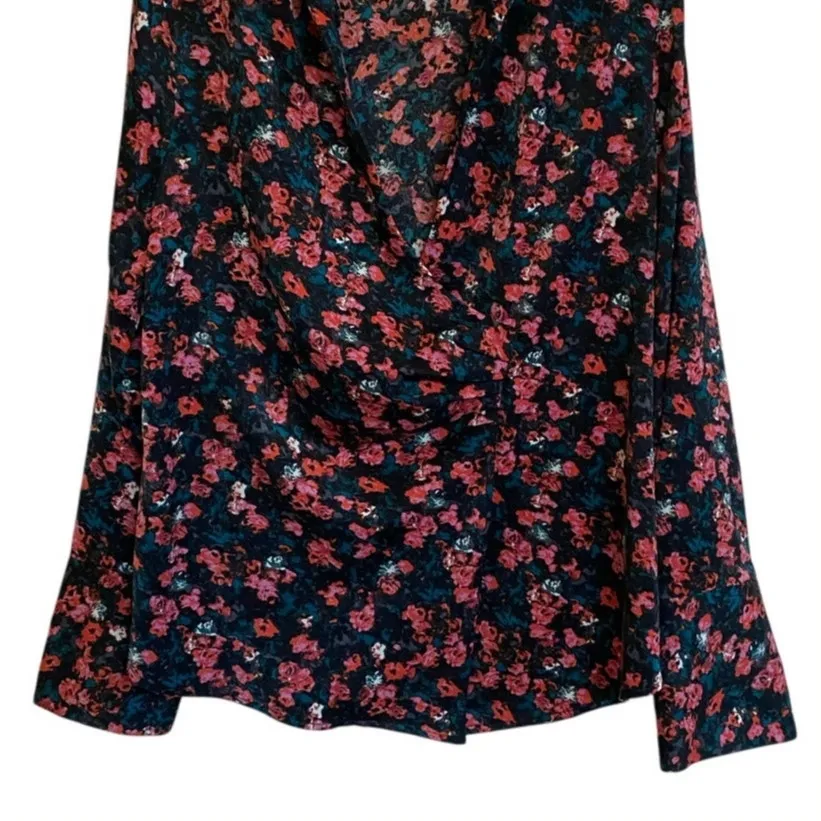 SOMETHING NAVY Floral Multicolor Rosebud‎ Draped Wrap Front Blouse M - Image 5