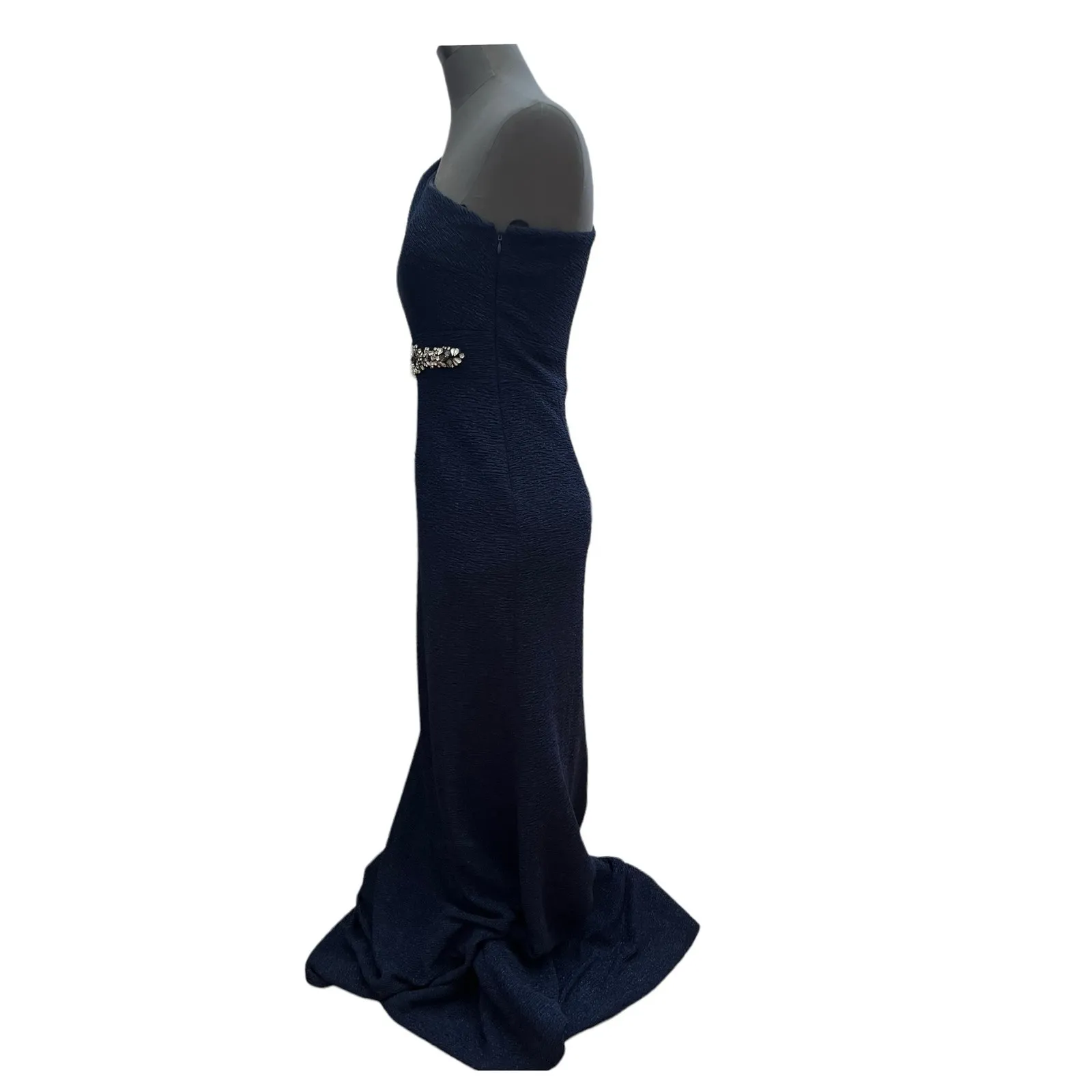 Eliza J Blue Sparkle One Shoulder Asymmetrical Neckline Gown Size 6 Gala Wedding - Image 5