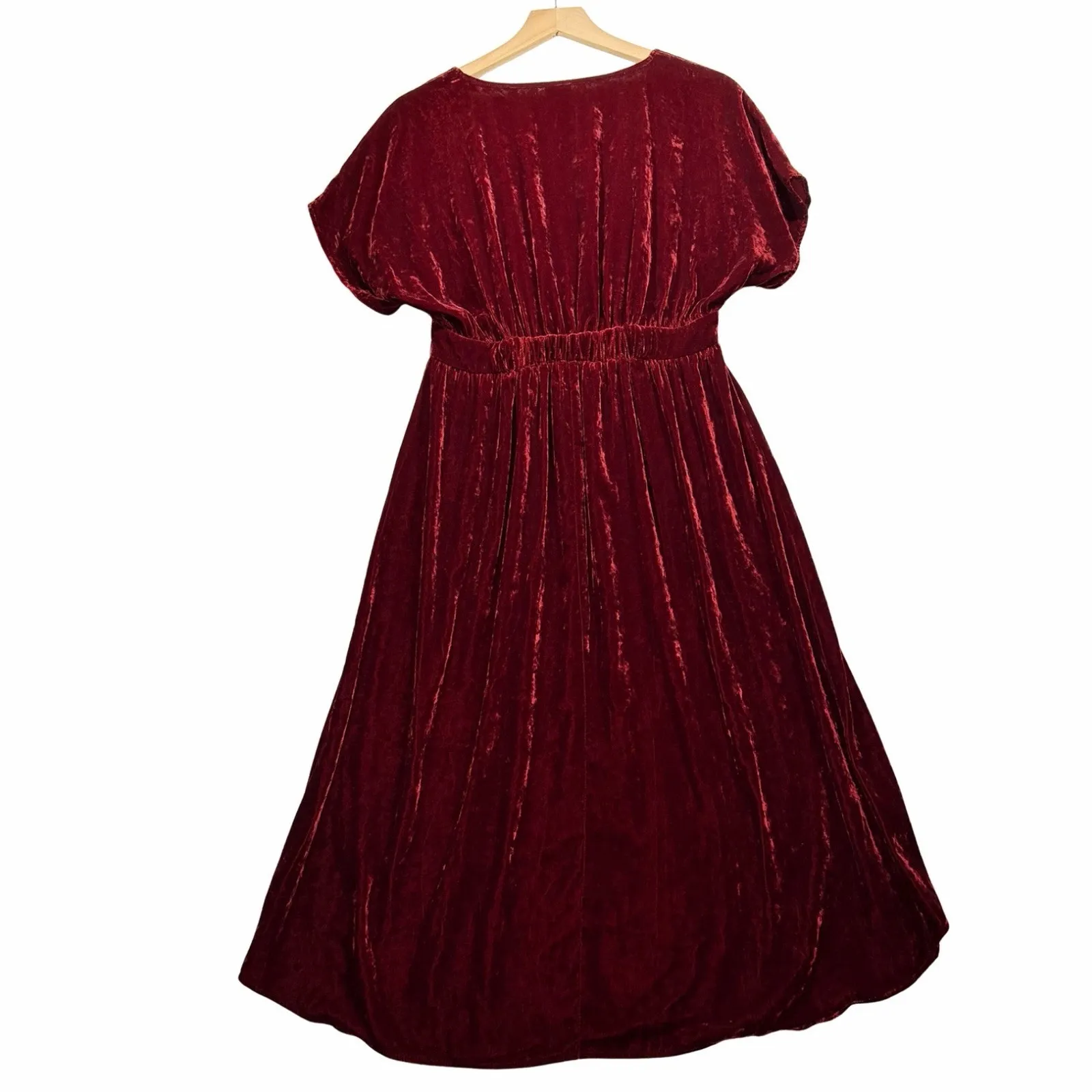 Cabi Wine Red Velvet Tribute V-Neck Flare Midi Grecian Dress High-Low Size S - Image 2