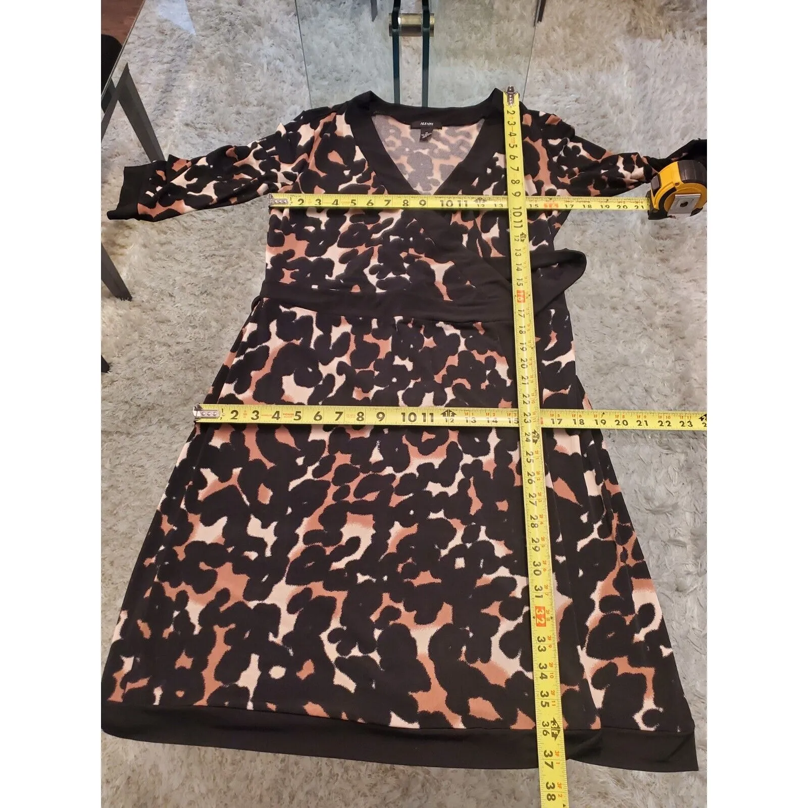 Alfani Womens Multicolor Polyester V Neck Long Sleeve Knee Length Wrap Dress M - Image 8