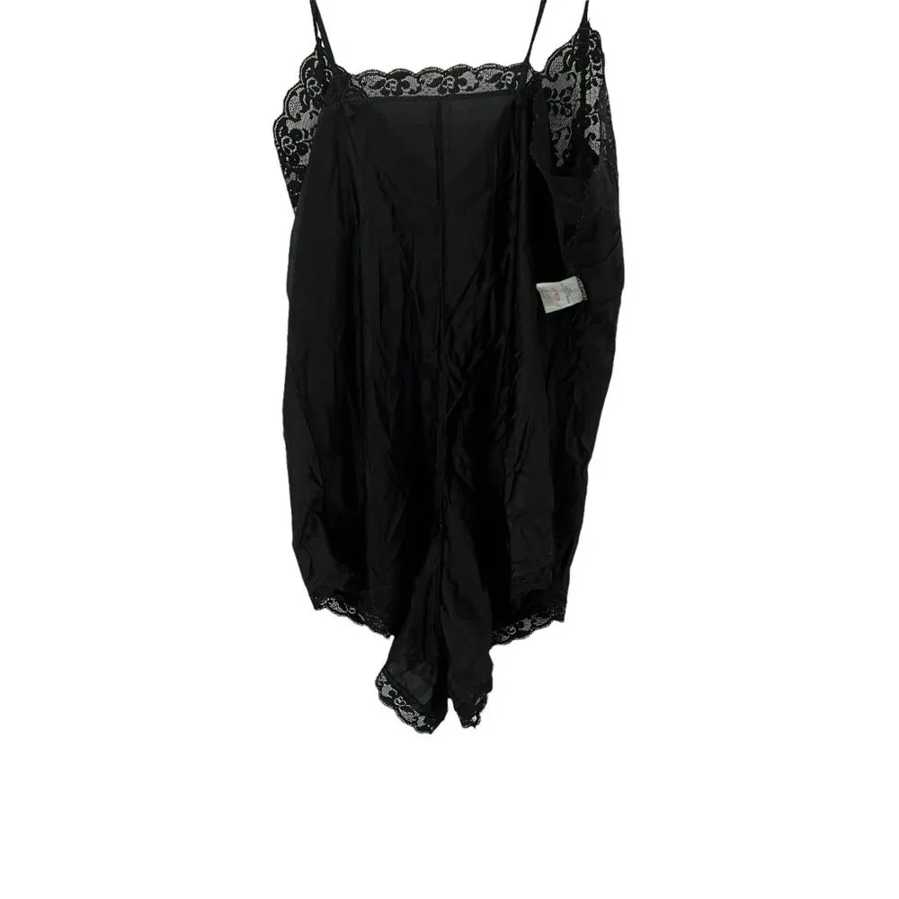 Vintage Teddy Black Nylon Lace Medium Romper - Image 6