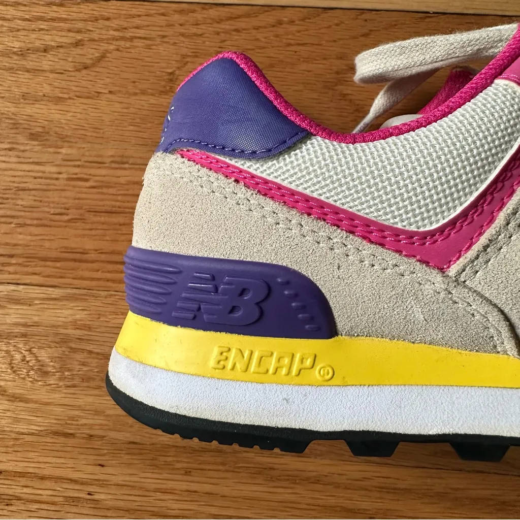FIGS x New Balance 574 Beige / Pink / Purple / Light Blue (WL574FGS) size 7 - Image 4