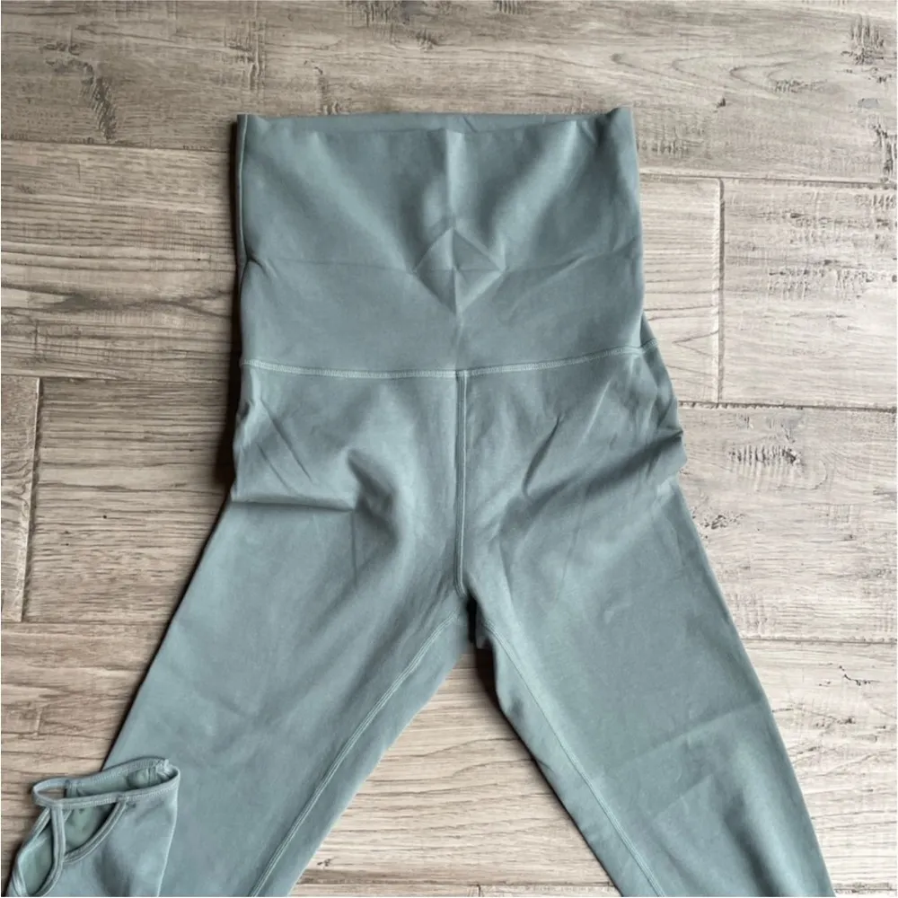 Free People Movement Leggings Cut Out Ankle Fold Over Waistband Sage Green SZ M - Image 9