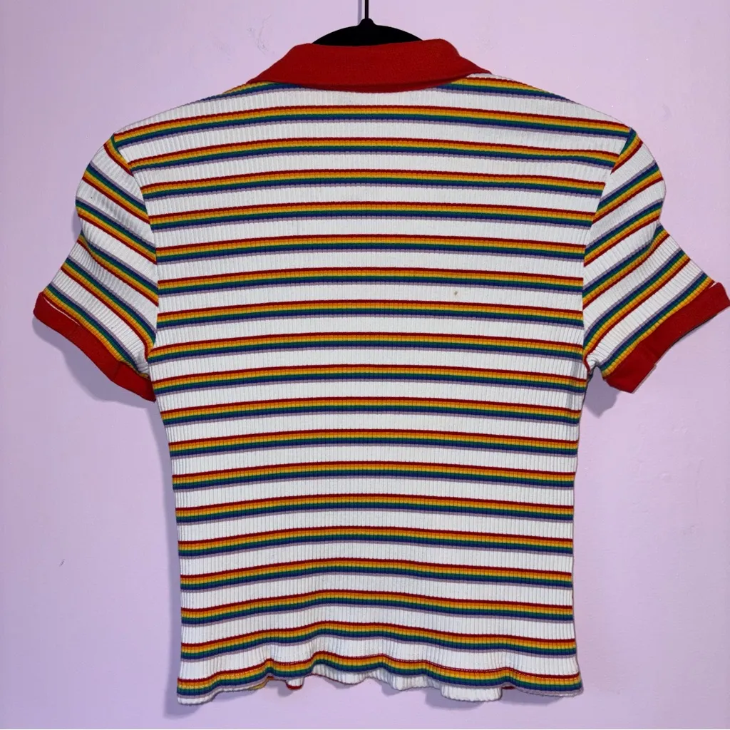 Vintage Papaya Rainbow Crop Polo Women XS Ribbed Y2K Kidcore Academia Preppy Art - Image 6