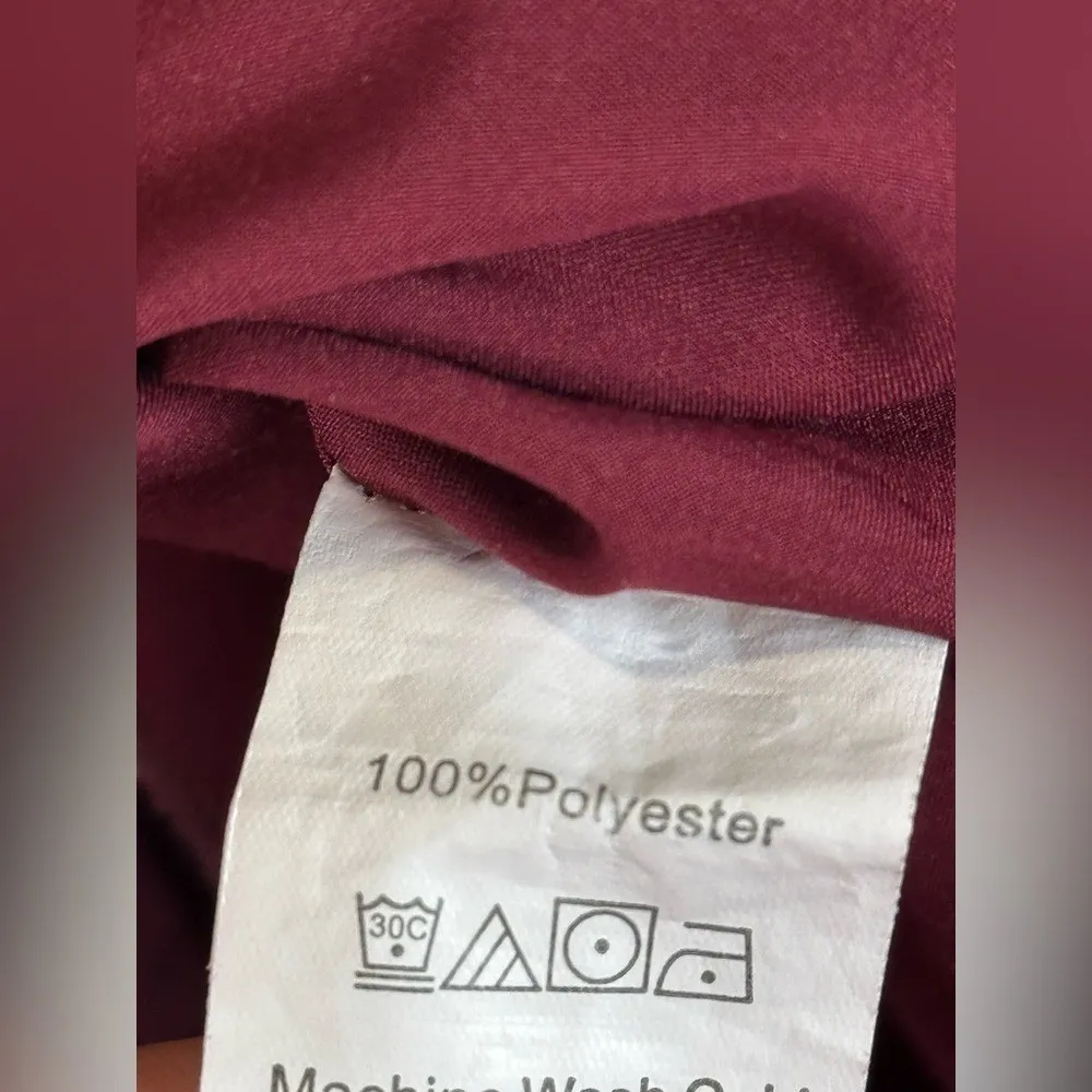 ABYOXI Burgundy Pom‎ Pom Swiss Dot Babydoll Mini Dress Long Sleeve Medium Red - Image 8