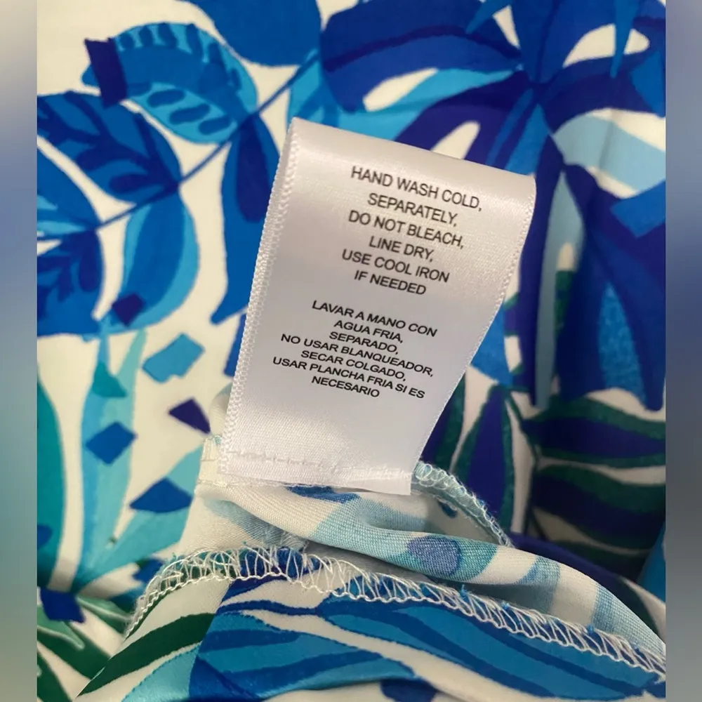 Nicole Miller Blue & White 16 Tropical Print Sleeveless Jumpsuit With Sash Tie - Image 12