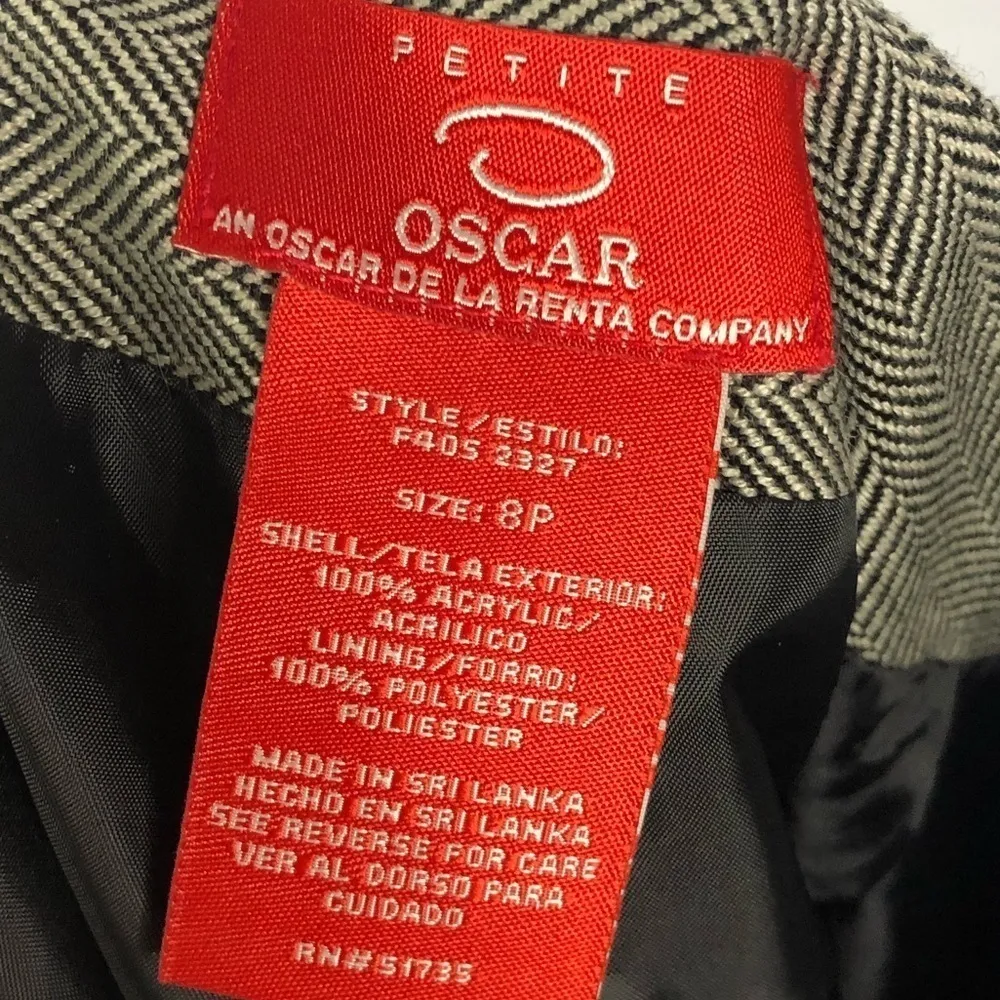 Oscar De La Renta Petite Gray Herringbone Lace Trim A-Line Skirt 8P - Image 3