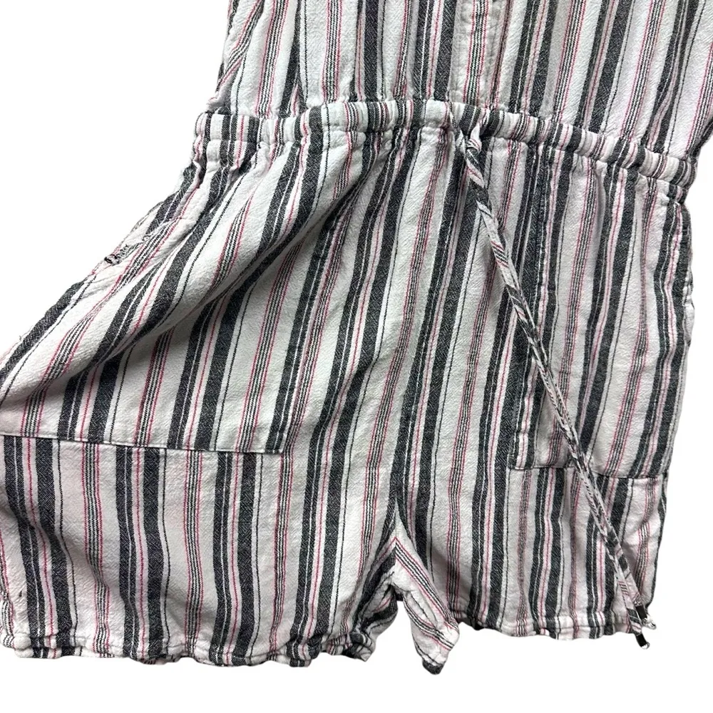 Kelly Renee Linen Rayon Blend Striped Button Up 4 Pocket Shorts Romper Womens L White Size L - Image 9