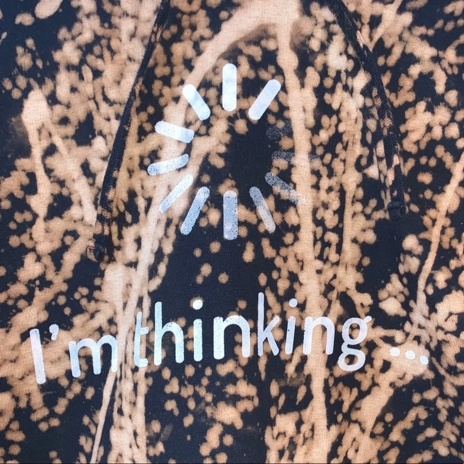 Bleach Splatter “I’m Thinking” Hoodie Black & Tan Pullover Size L - Image 2