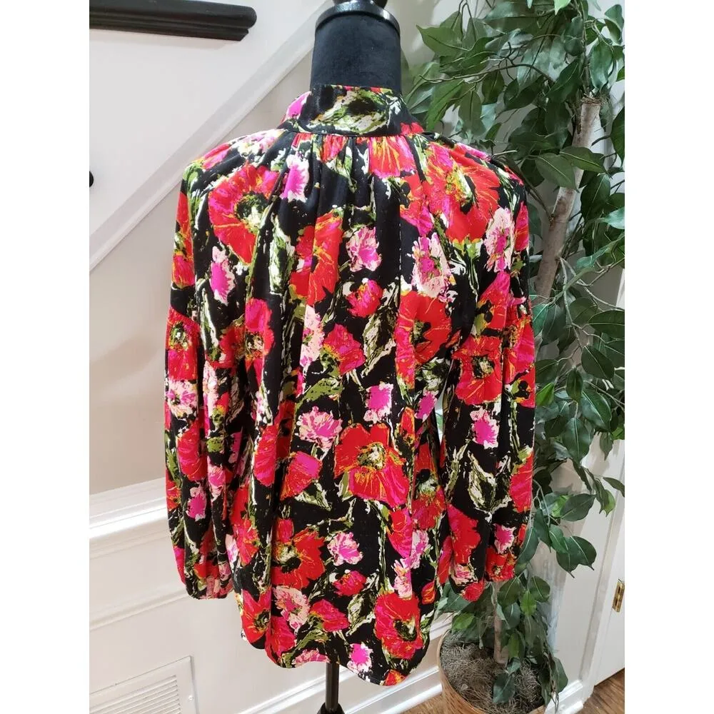 Kaari Blue Women's Multicolor Floral 100% Polyester Long Sleeve Top Blouse Small - Image 7