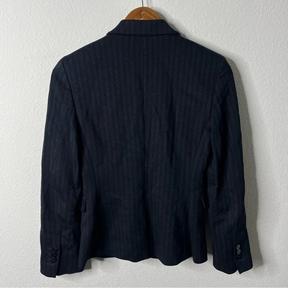 Theory Classic Shrunken Pale Stripe Knit Blazer Jacket Navy Blue Womens Size 0 - Image 7