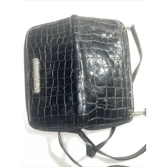 Brighton high gloss Italian ‎ black crocodile large zip wallet with strap - Image 10